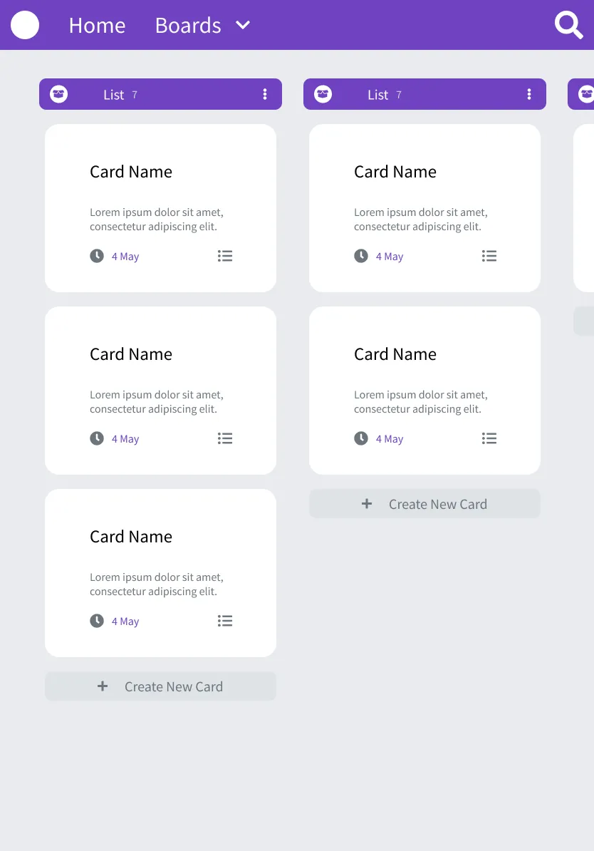 Screen of Kanban Page of Kanban Application viewed on Tablet